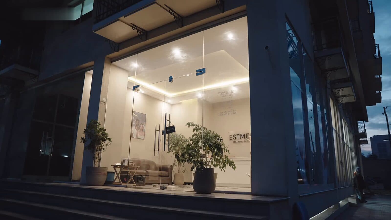 The ESTMED clinic entrance at night